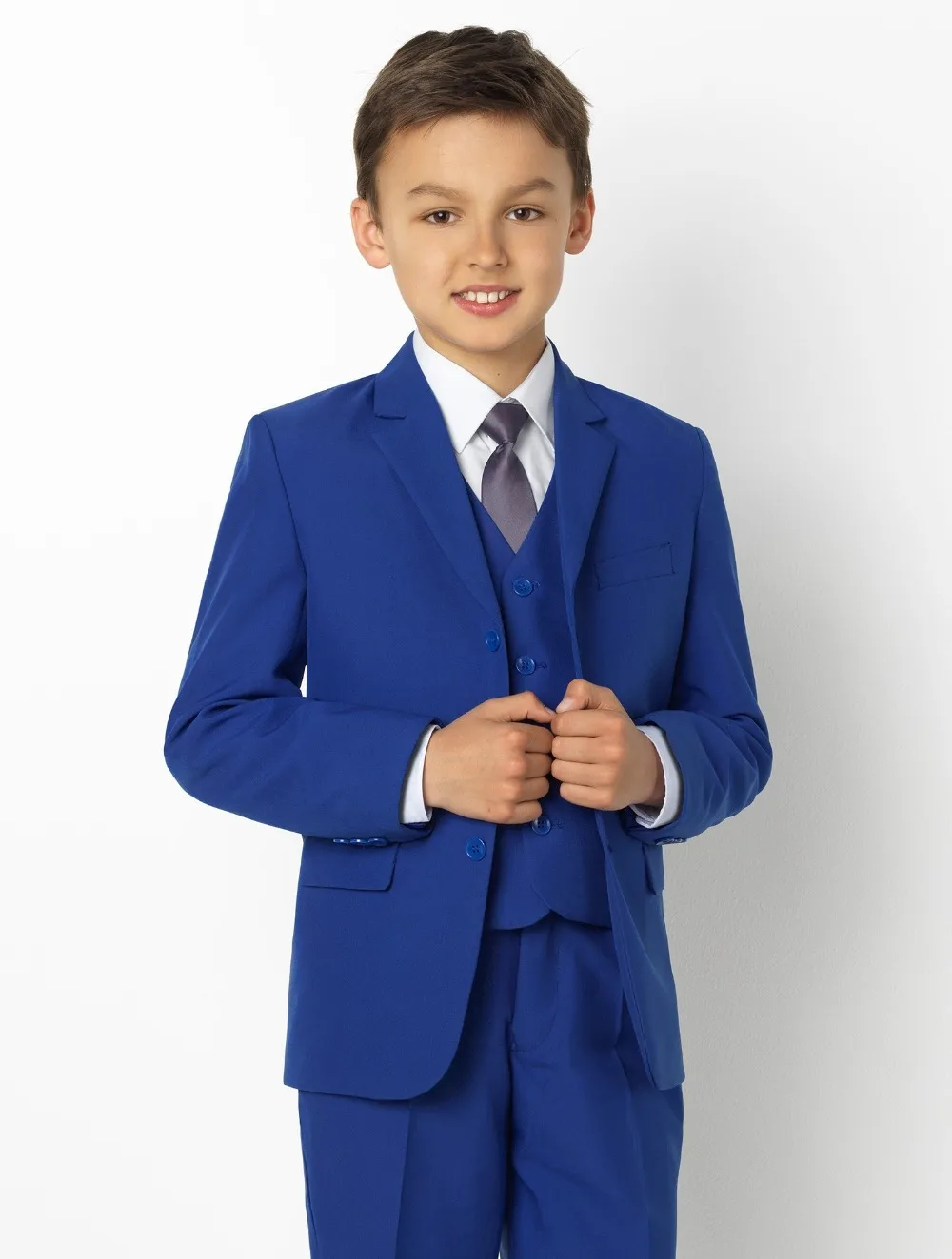 2019 neue Ankunft Kleidung Der Jungen Erreichte Revers Kinder Anzüge Mode Kinder Kleidung Set 3 Stück Prom Anzüge (Jacke + hosen + Tie + Weste)