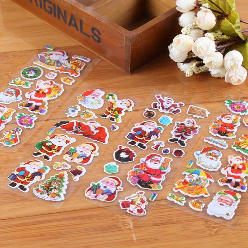 Classic Toys Santa Claus Christmas Theme Stickers Decorations Ornament Christmas Tree Gift Sticker Toys for Children Kids Girl