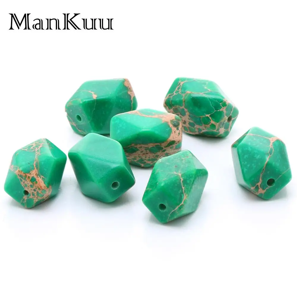 Mankuu 10*14mm Irregular Green Jaspers Beads Factory Price Sea Sediment Jaspers Natural Stone Beads For Jewelry Making 5pcs/Lot