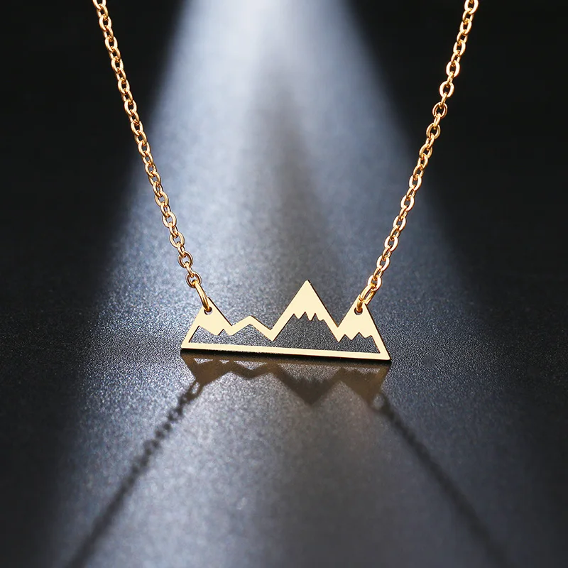 DOTIFI Stainless Steel Necklace Minimalist Mountain Top Pendant Snowy Mountain Necklace Hiking Outdoor Travel Jewelry Mountains