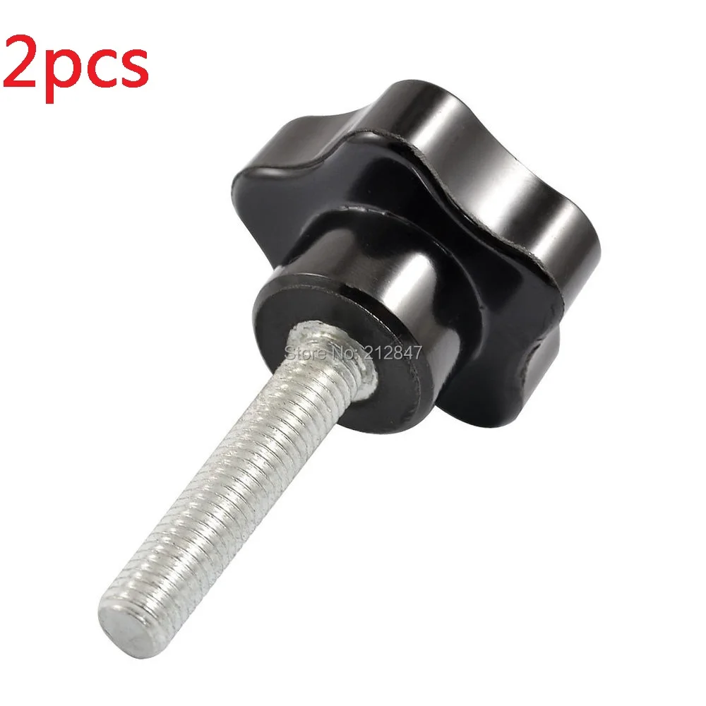 2pcs M8 x 16-80mm Thread Replacement Star Hand Knob Tightening Screw Handwheel Black Silver Tone