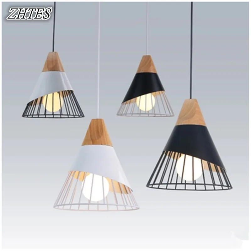 

Slope Pendant Lights Wood Aluminum Restaurant Bar Coffee Dining Room LED Hanging Light fixtures