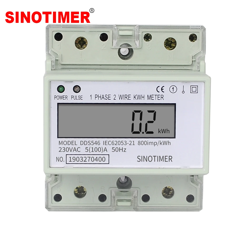 Family Single Phase 2 Wires Digital Wattmeter Electric Energy Meter Power Energy Consumption Monitor Din Rail 5(100)A 230V AC