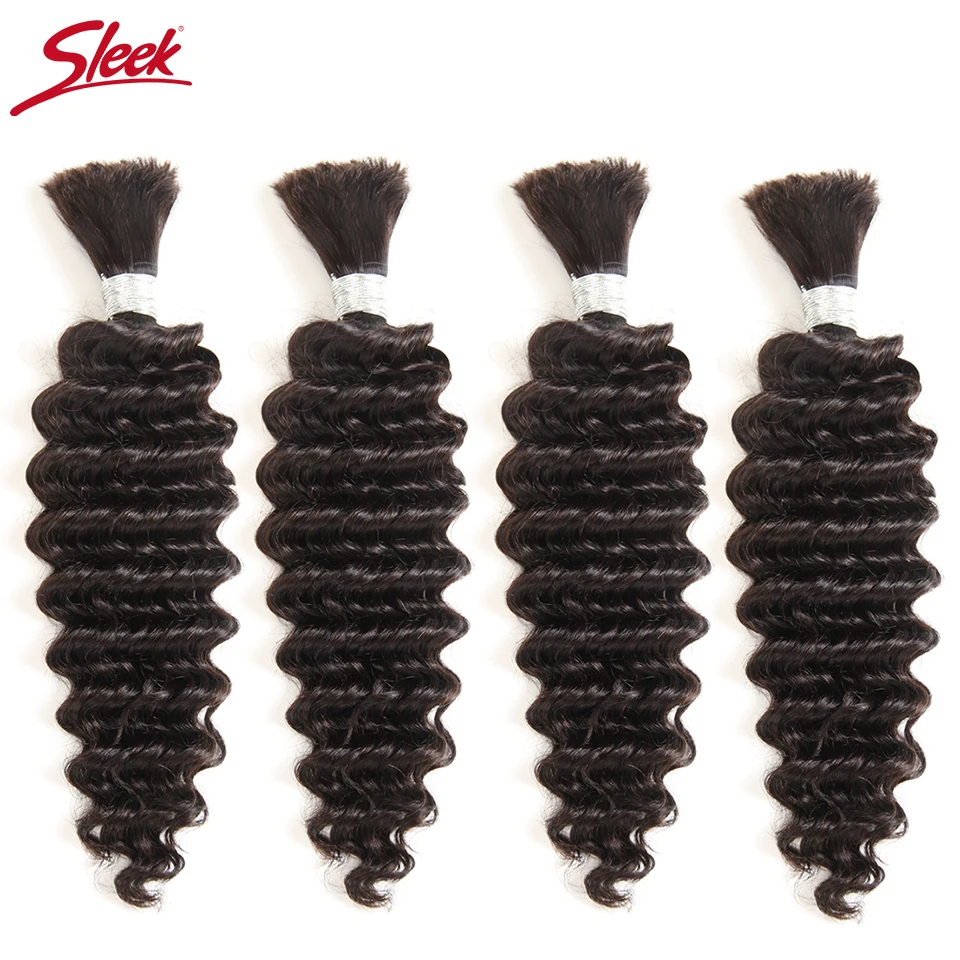 Sleek Remy Human Hair Indian Deep Wave Bundles Hair For Braiding In Natural Color 8 To30 Inch Crochet Braids No Weft Hair Bulk