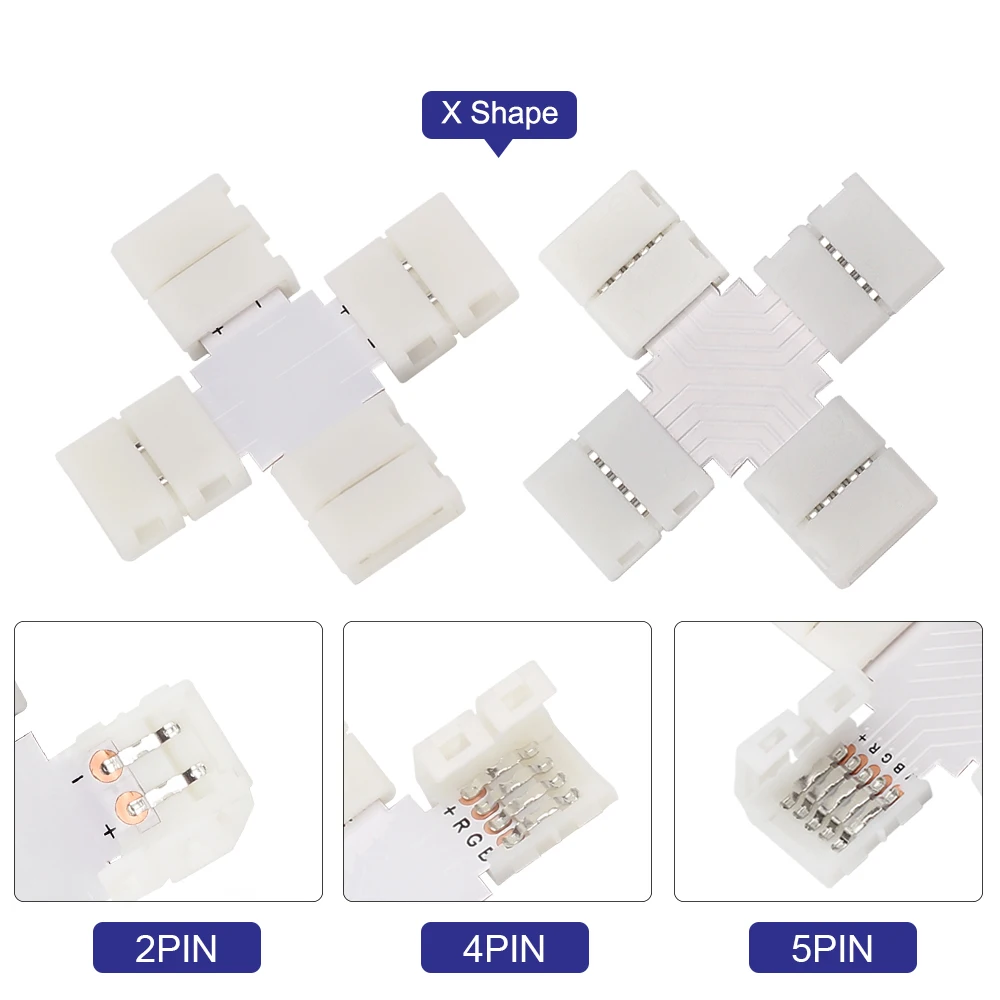 LED Strip Connectors 2 Pin 3 Pin 4 Pin 5 Pin 10mm Free Welding Connector L Shape T Shape X Shape for LED Strip Light 5pcs/lot