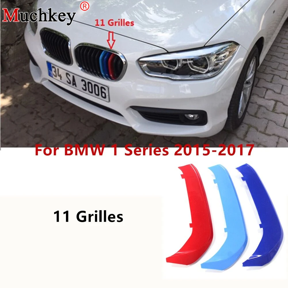 

3D M Auto Car Front Grille Trim Strips Grills Cover Performance Decoration Stickers For BMW 1 Series 2015 2016 2017 11 Grilles