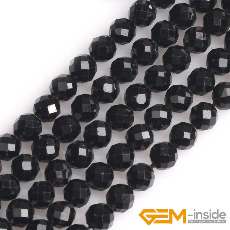 6mm 8mm Natural Black Tourmaline Polygonal Faceted Round Spacer Loose Beads For Jewelry Making DIY 15\