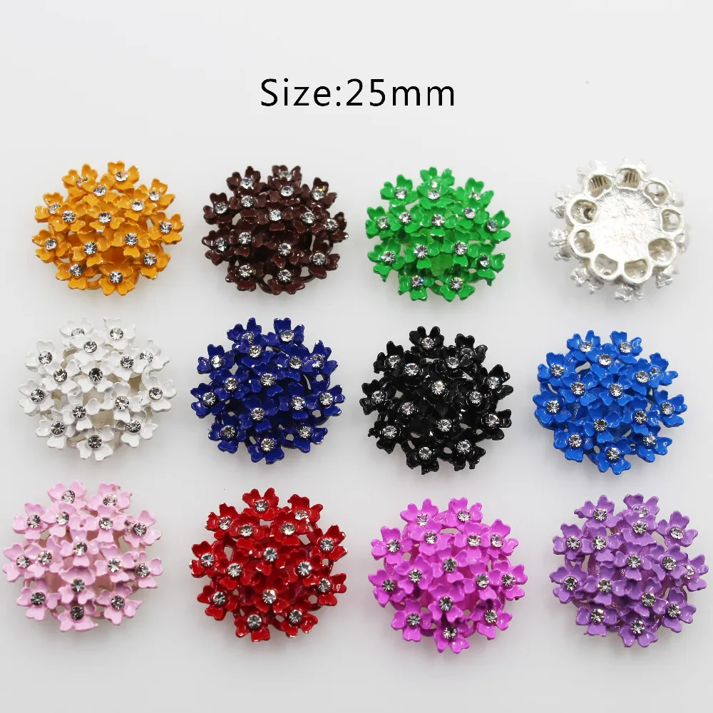 NEW 10Pcs/Set 25mm Round Flat Back Colorful Alloy Rhinestone Buttons/Craft Rhinestone DIY Wedding Embelishment Buckle