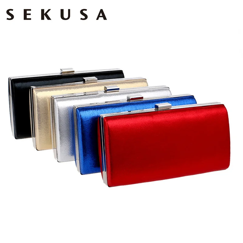 SEKUSA Fashion Women Clutches With Shoulder Chain Handbags Metal Phone Pocket Money Purse Bags Party Wedding Evening Bags