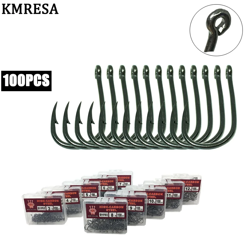 100Pcs  High Carbon Steel Fish hook # 3- # 12 carbon steel Carbon Black Bait Holder Fish hook Fishing Accessory Pesca