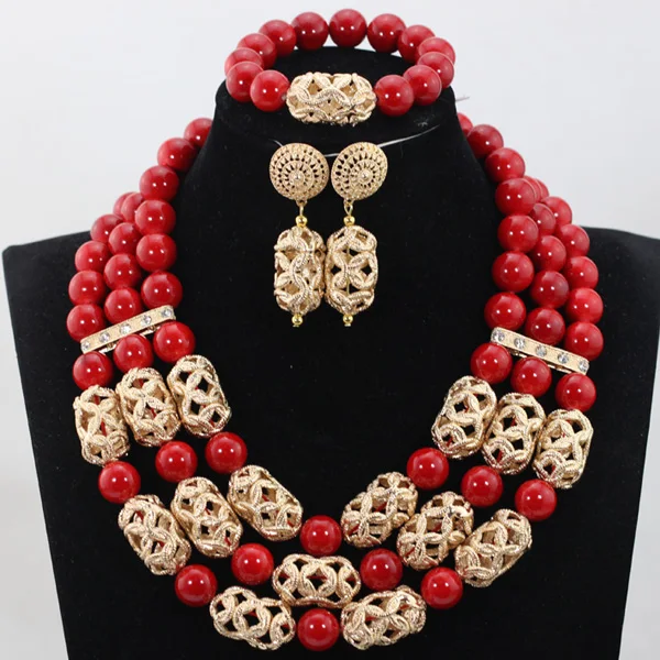 2024 Dubai Gold Jewelry Sets Wedding Splendid Red Beads Costume Women Jewelry Set 16 Colors Free Shipping ABH257