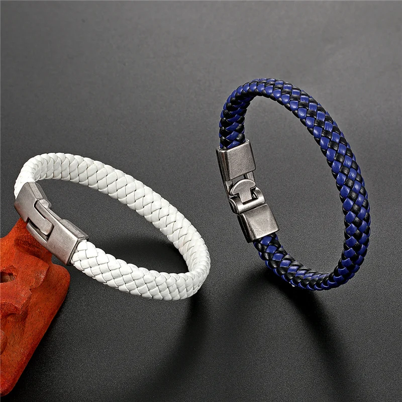 Pulseira de couro de tecelagem com fivela simples, de alta qualidade, feminina, masculina, melhor amigo, presente, 6 cores, pulseira feminina