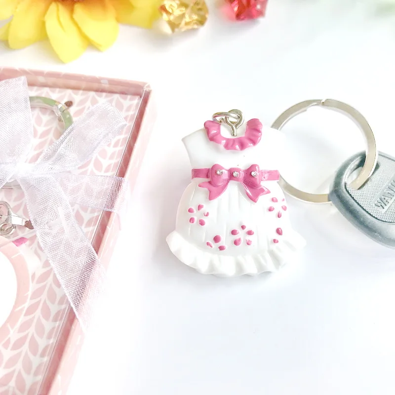 30PCS Unique Baby Girl Decoration Favors of Amazing Little Baby Dress Key Chain Favor For Baby Birthday Gift