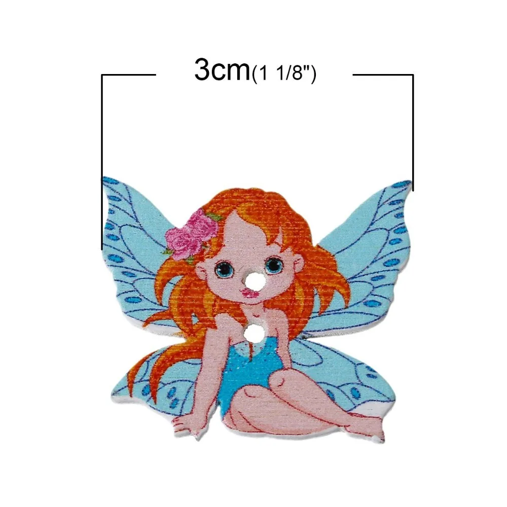 50pcs Beautiful Angels Fairies. Wood Sewing Buttons. 30 mm x 26 mm Lovely Angel Wings Girl Wood Sewing Buttons  7NK176