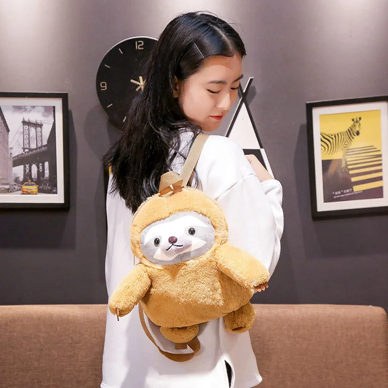 Plush Backpack Adorable Stuffed Sloth Backpack Lifelike Sloth Koala Animals Backpack Kids Girls Shopping Bag Schoolbag 32cm