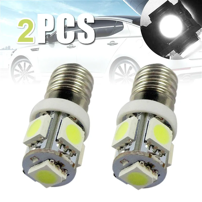 2pcs 12V E10 5050 5SMD LED Car Width Light License Plate Lamp Warm White Miniature Screw Bulb