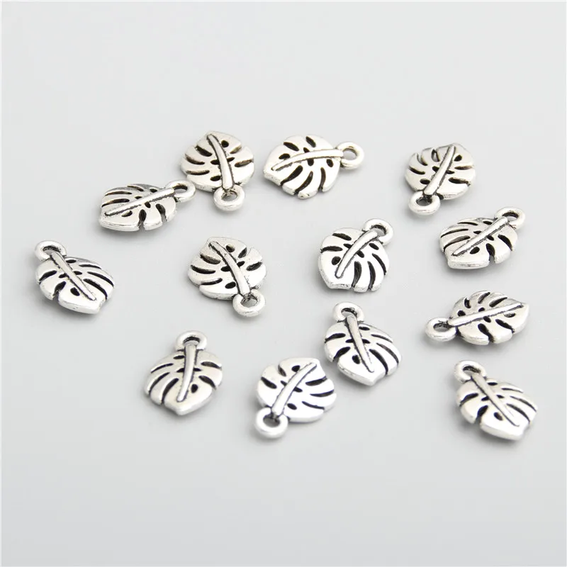 50pcs Leaves Beads Accessories Wholesale Leaf Pendants Silver Color Color Nature Jewelry Making A2745