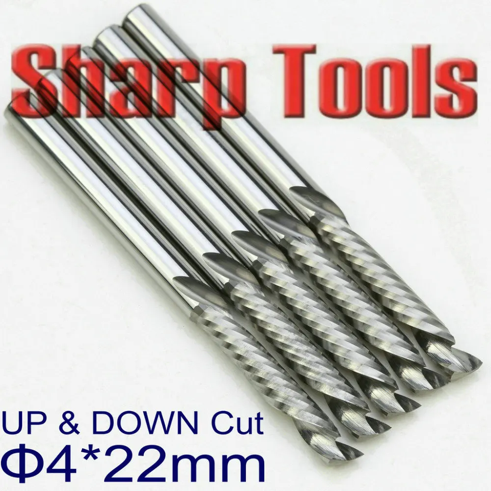 

Up Down Cut 4x22mm Single Flute End Mill Tungsten Carbide Milling Cutter for Wood Compression Router Bits Spiral CNC Tools Set