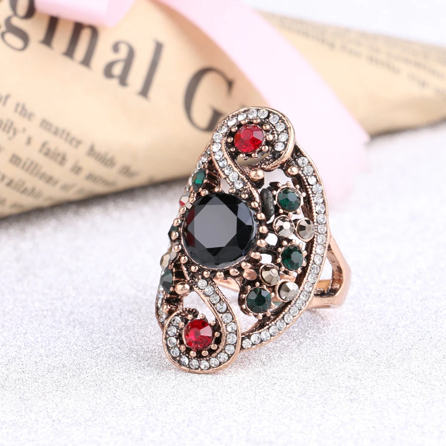 Kinel Hot Fashion Ring Turkish Jewelry Antique Gold Color Red Resin Wedding Rings For Women Best Friend\'s Gift 2020 New