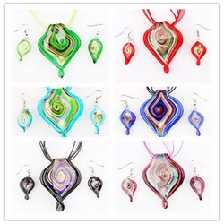QianBei Wholesale Bulk 6sets Murano Lampwork Glass Big Leaves Pendant Beauty Charms Necklace Earrings For Women Gift