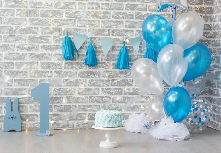 1st Birthday Zone Cake Balloons Sparkly Brick Wall backgrounds  High quality Computer print party photo backdrop