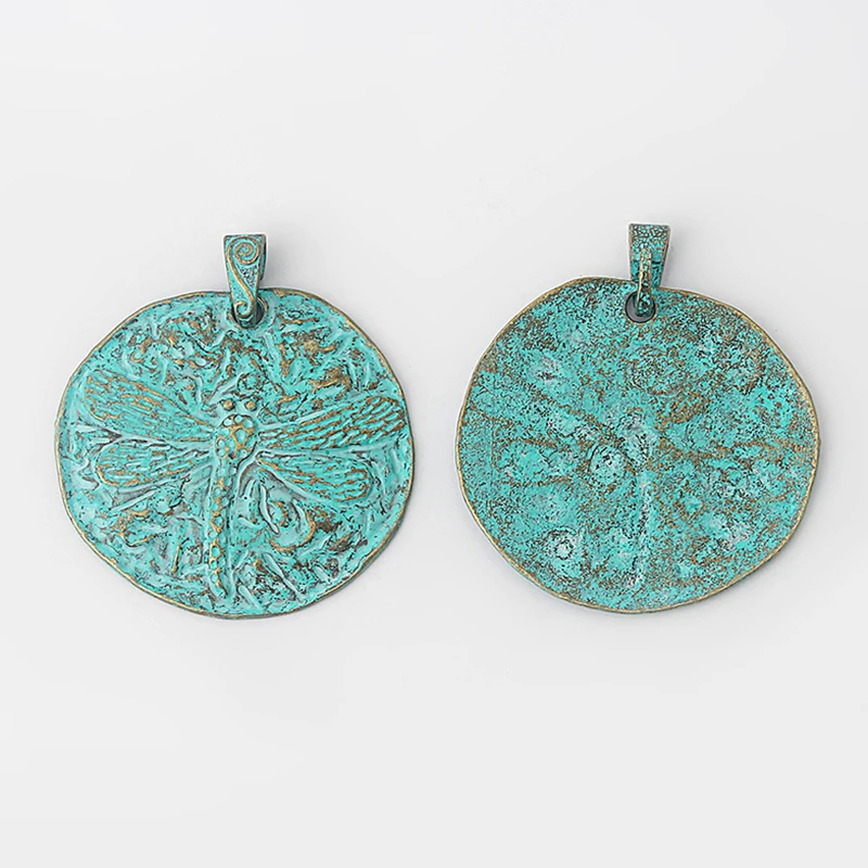 2pcs Big Antique Greek Bronze 58*62mm Round Embossed Dragonfly Charms Pendant For Necklace Jewelry Findings Making