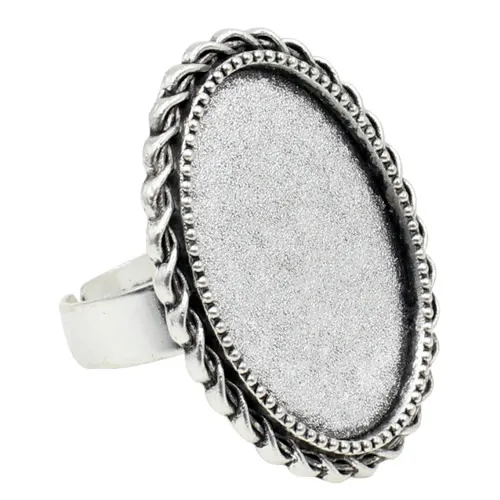 Fit 18x25mm Oval Cabochons Pattern Glass Ring Metal Alloy Blank Setting Bezel Blank Base For DIY Accessories Making 10pcs K04636