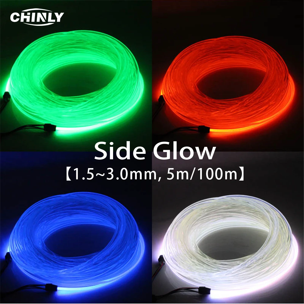 Boczna poświata lampa światłowodowa kabel 5m 1.5mm 2mm 3mm światłowód kabel optyczny do samochodów Night Lights i Home Decoration