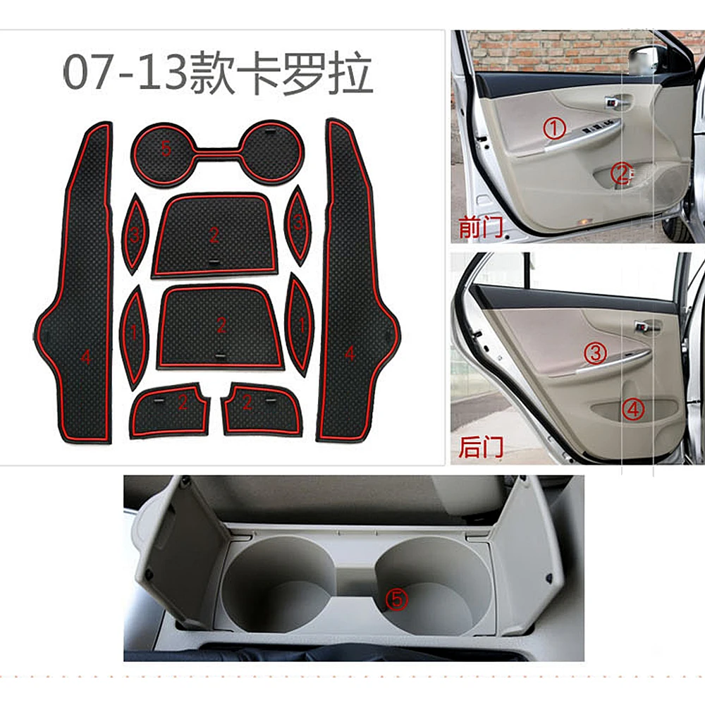 for Toyota Corolla 2007 2008 2009 2010 2011 2012 2013 Non-slip Rubber Cup Holder Sticker Gate Slot Pad Door Groove Mat styling