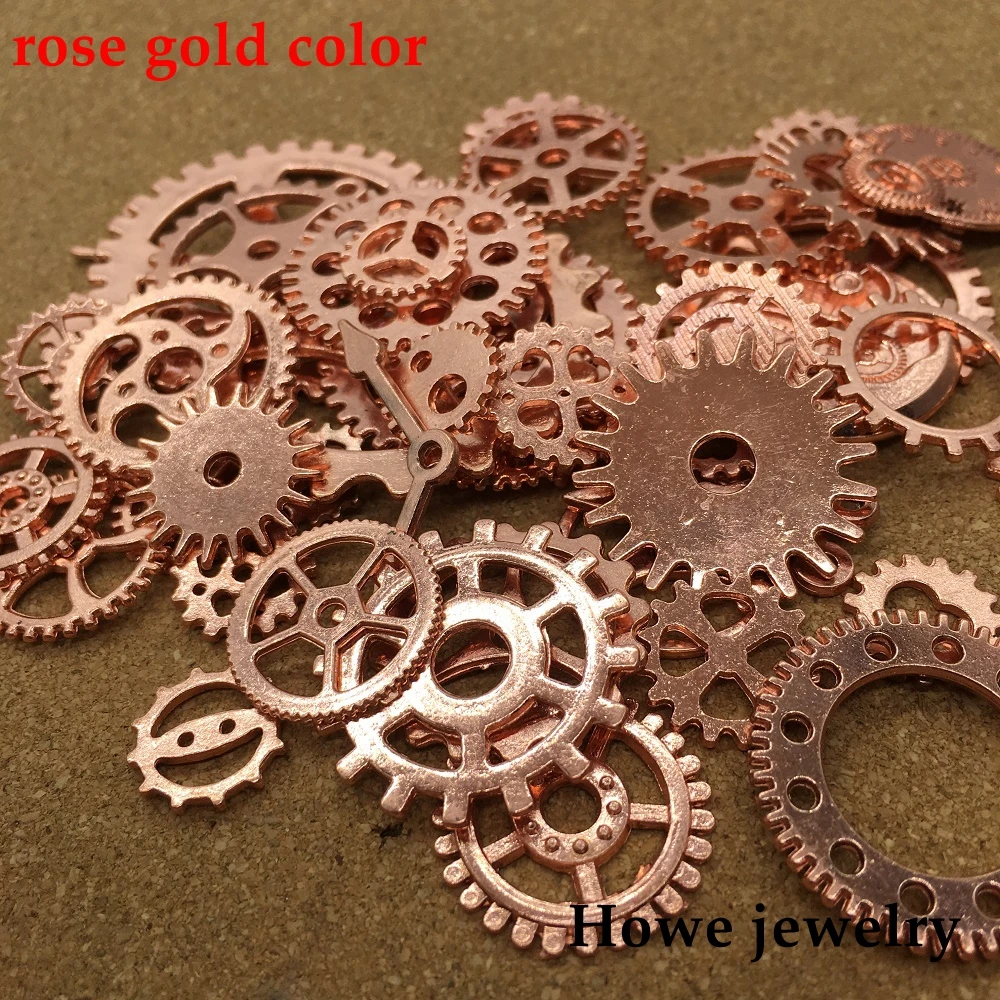 

Mixed 100g steampunk gears and cogs clock hands Charm rose gold Fit Bracelets Necklace DIY Metal Jewelry Making