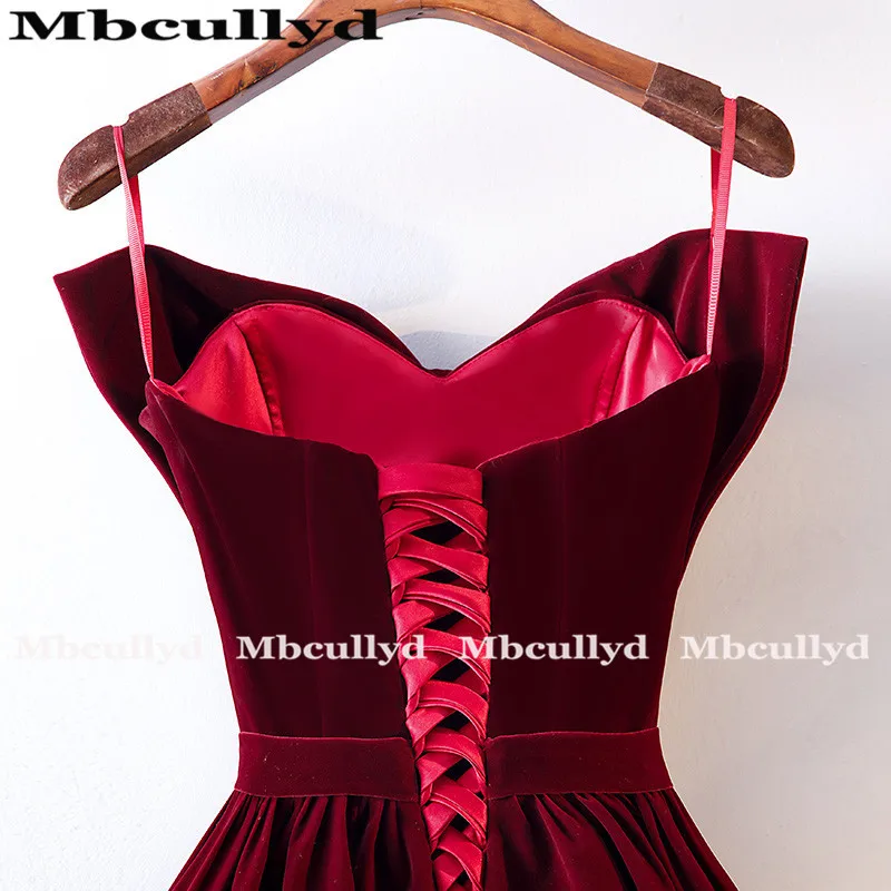 Mbcully-Vestidos de Fiesta largos de terciopelo para chicas, vestidos formales de fiesta de noche, color burdeos, sexys, de lujo, envío gratis, 2023