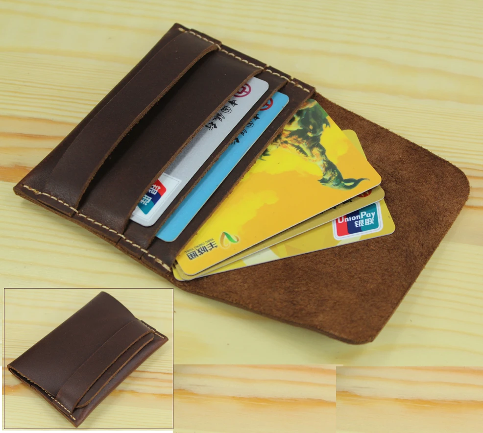 Handmade Crazy House Genuine Leather Card Holder Case Card ID Holder Men Business Card Holder Leather