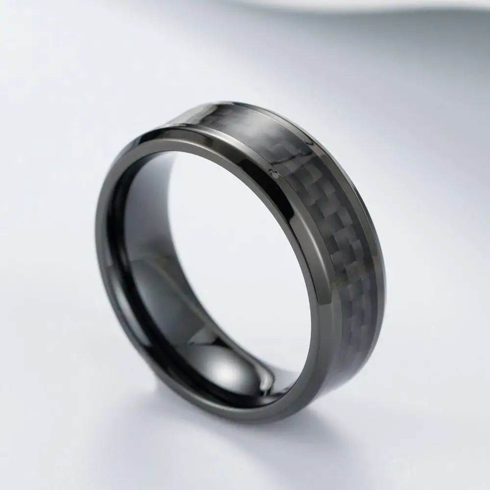 high quality Fashion Stainless Steel Carbon Fiber Ring for Men women Couple Ring Black Silver Color Male Jewelry engagement ring