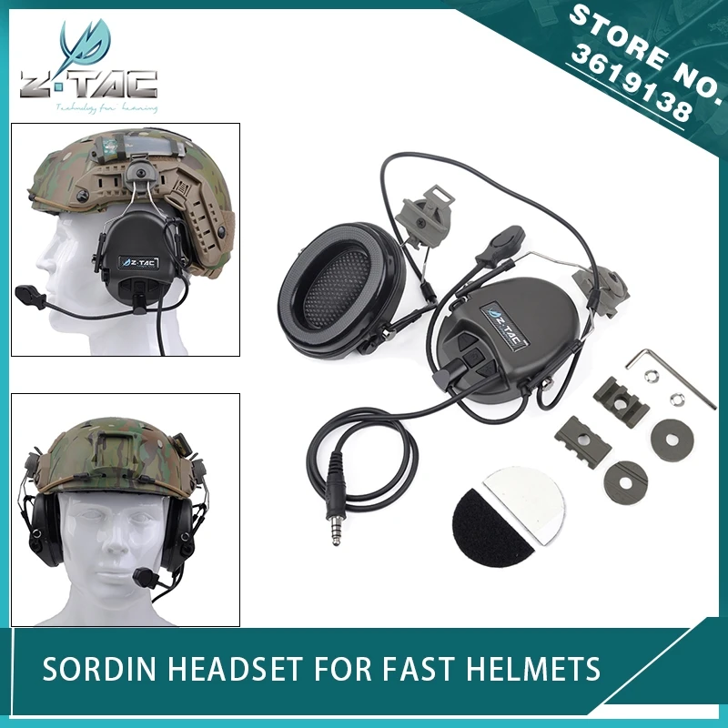 Z Tactical Airsoft Anti-Noise zSordin Headphone zPeltor Aviation Earphone with FAST Helmet Rail Adapter Set Softair Headset FG