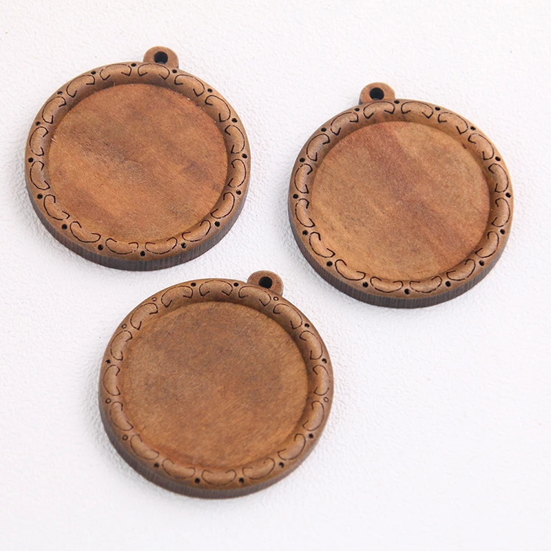 3pcs/lot Brown Wood Cabochon Settings 30mm Inner Size Blank Cameo Pendant Base Trays for Jewelry Making Wholesale Lots Bulk