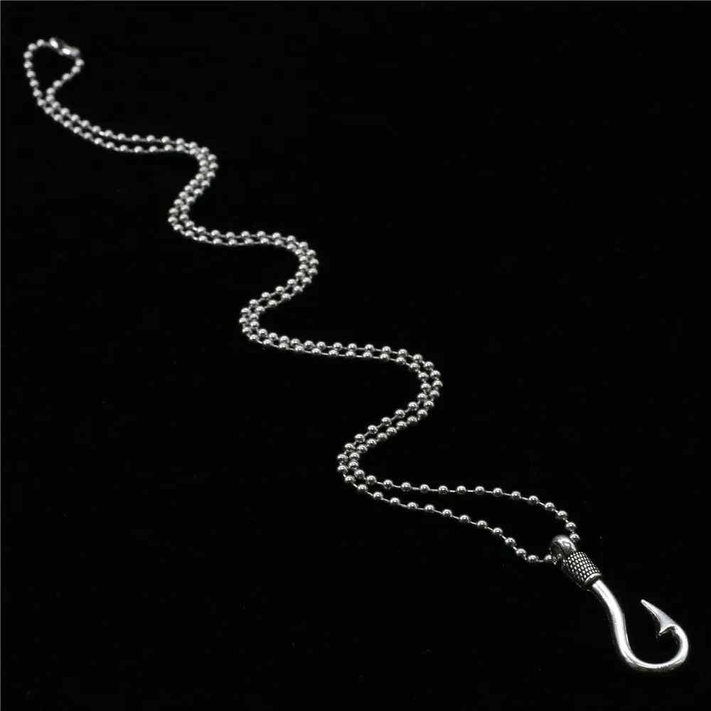 Fashion Vintage Male Punk Long Custom Sweater Chain Choker Necklace Fish Hook Pendant Men Necklace Women Jewelry Gifts 2019