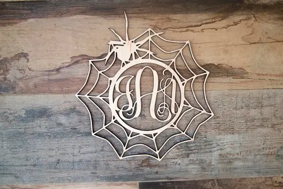 Custom Spider Monogram wood wall decor,Door hanging,party decor,Halloween party decor,Spider web wall decor,Fall or Autumn Decor