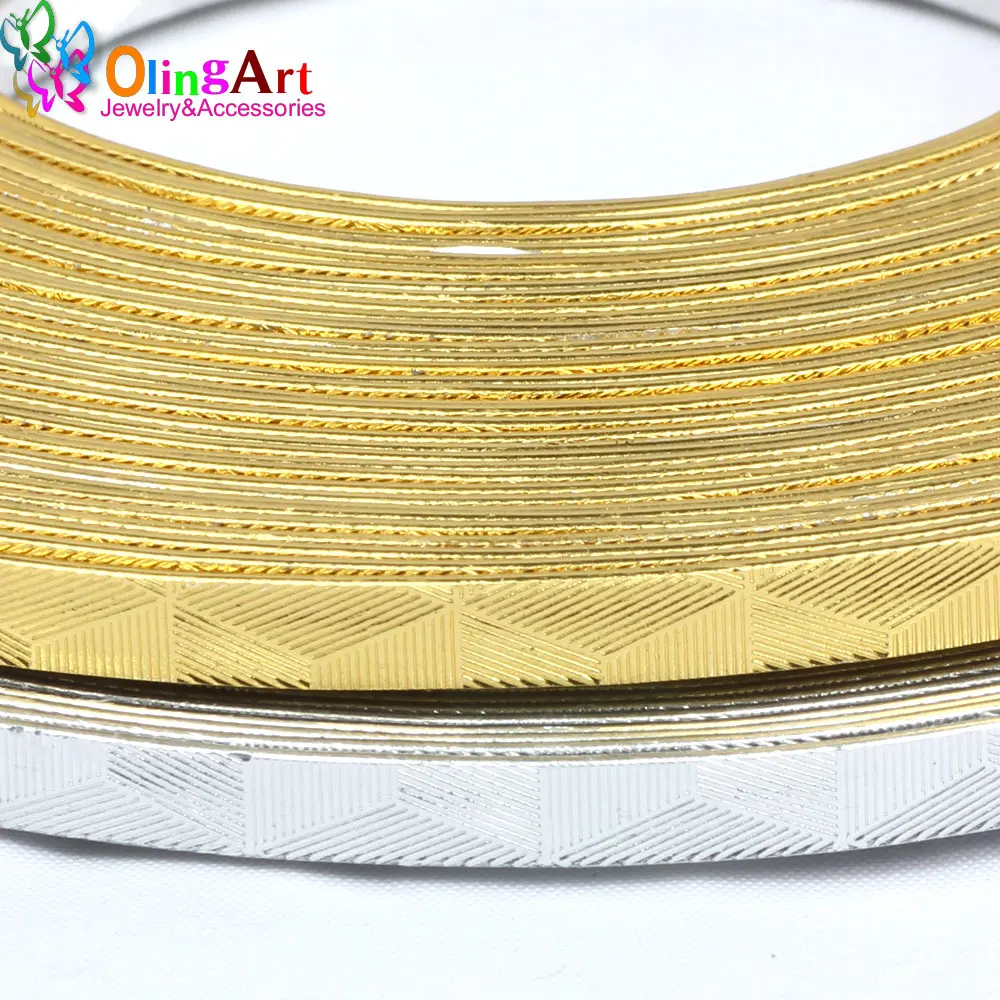 OLINGART 10m/Lot  5X1mm triangle printed Flat Aluminum wire Gold/silver crafts materials DIY Bracelet necklace jewelry making