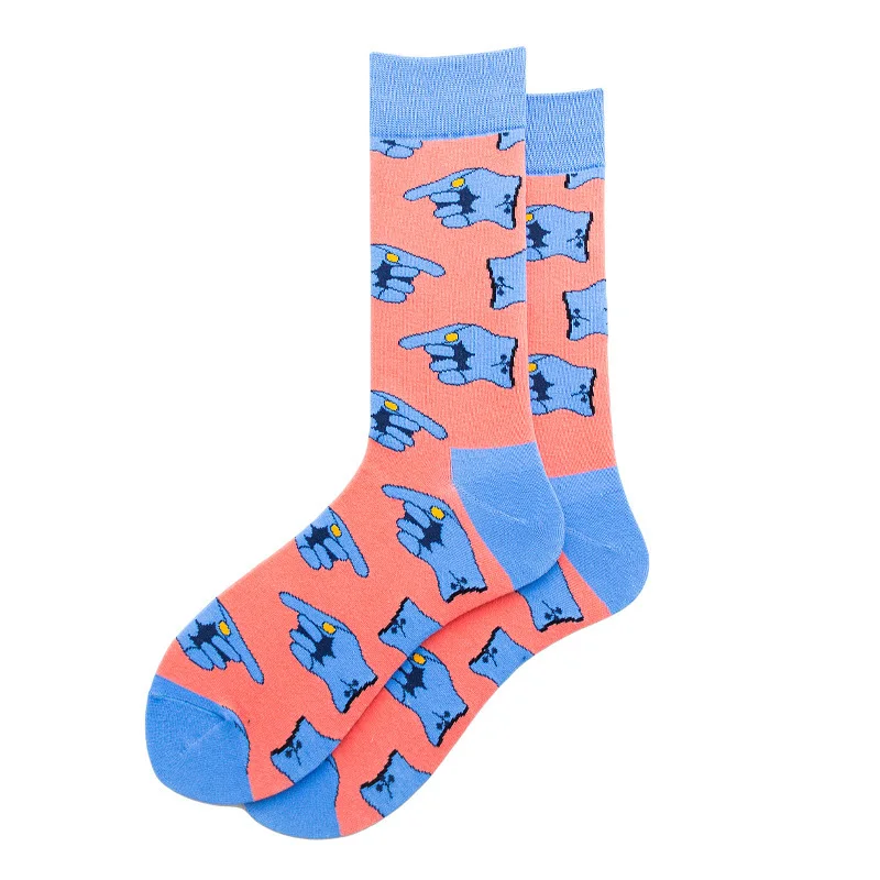 Novelty  Men Socks Dress Colorful Abstract Finger Pattern Comfortable Skateboard For Causal Funny Wedding Happy Socks