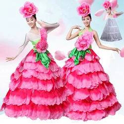 360 degree flower petal dress pink petal sleeve dress wedding flower girl dress morden dance costume festival  performance