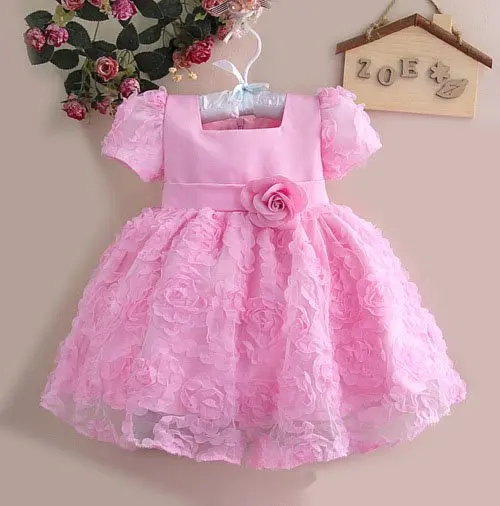 High Quality Baby Christmas Dress Lace Flower Girl Party Dresses Wedding Dress Pink/Purple Retail