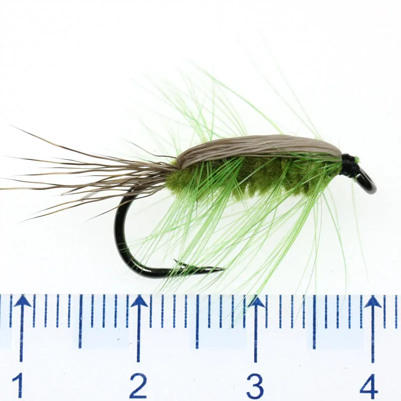 ICERIO 8PCS Green Body Woolly Worm Brown Caddis Nymph Fly Deer Hair Beetle Trout Fly Fishing fly Bait #6