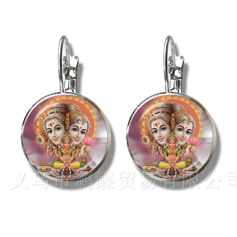 New Fashion Glass Time Gem Earrings 16mm Ganesha Buddha Elephant DIY Women Girls Jewelry Souvenir For Creative Gift