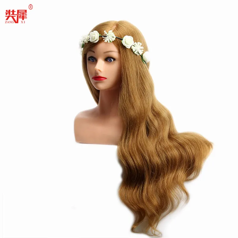 Cabeza de Maniquí de 24 "para peluquería, cabeza de Maniquí de pelo 80% Real de alta calidad, muñecas bonitas, pelo largo Rubio, cabeza de entrenamiento con hombro