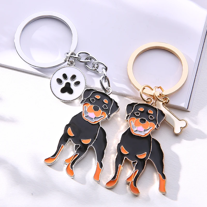 Rottweiler dog pendant key chains for men women silver color alloy metal bag charm male female car keychain key ring holder