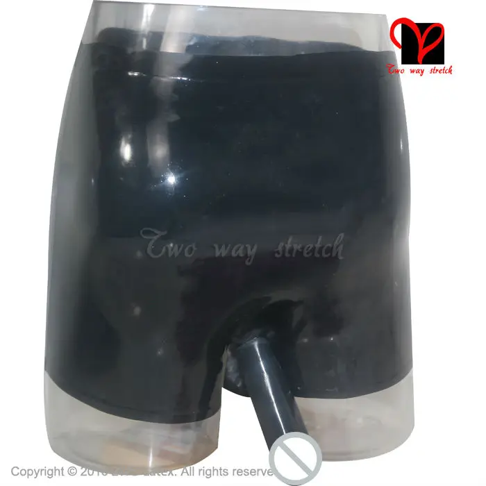 Black anal Condom cock ball Penis Sheath Sexy Latex underwear Hotpants Rubber Boxer Shorts Bermuda Panty boyshorts KZ-001