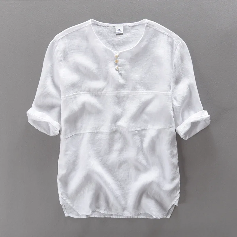 New Arrival Short Sleeve Loose Brand Shirt Men Linen Solid White Summer Men Shirts Flax Casual Fashion Camisa Masculina Chemise