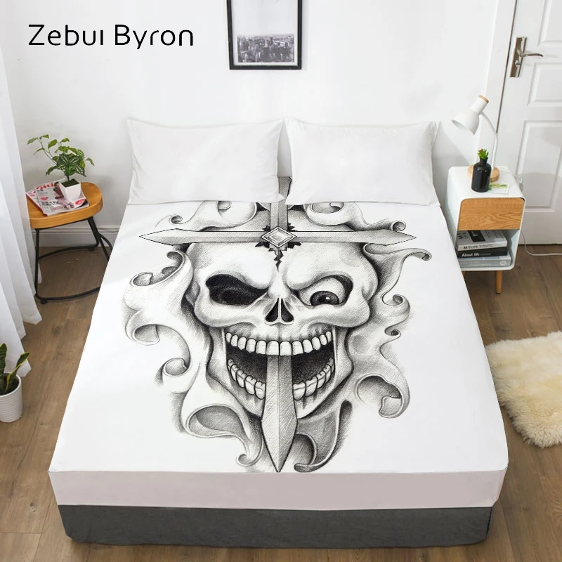 3D HD Print Fitted Sheet,Bed Sheet With Elastic Twin/Full/Queen/King/Custom,Cross Skull Mattress Cover 150/180/160x200