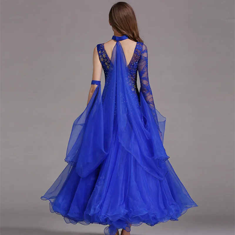 Blue Sequins One Shoulder Ballroom Dance Competition Dress Dress For Tango Women Foxtort Costumes Waltz Dress