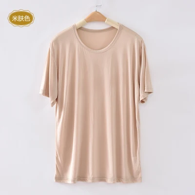 In the summer of  men's silk short sleeve T-shirt 100%  silk knitting round collar short sleeve blouse 7 color